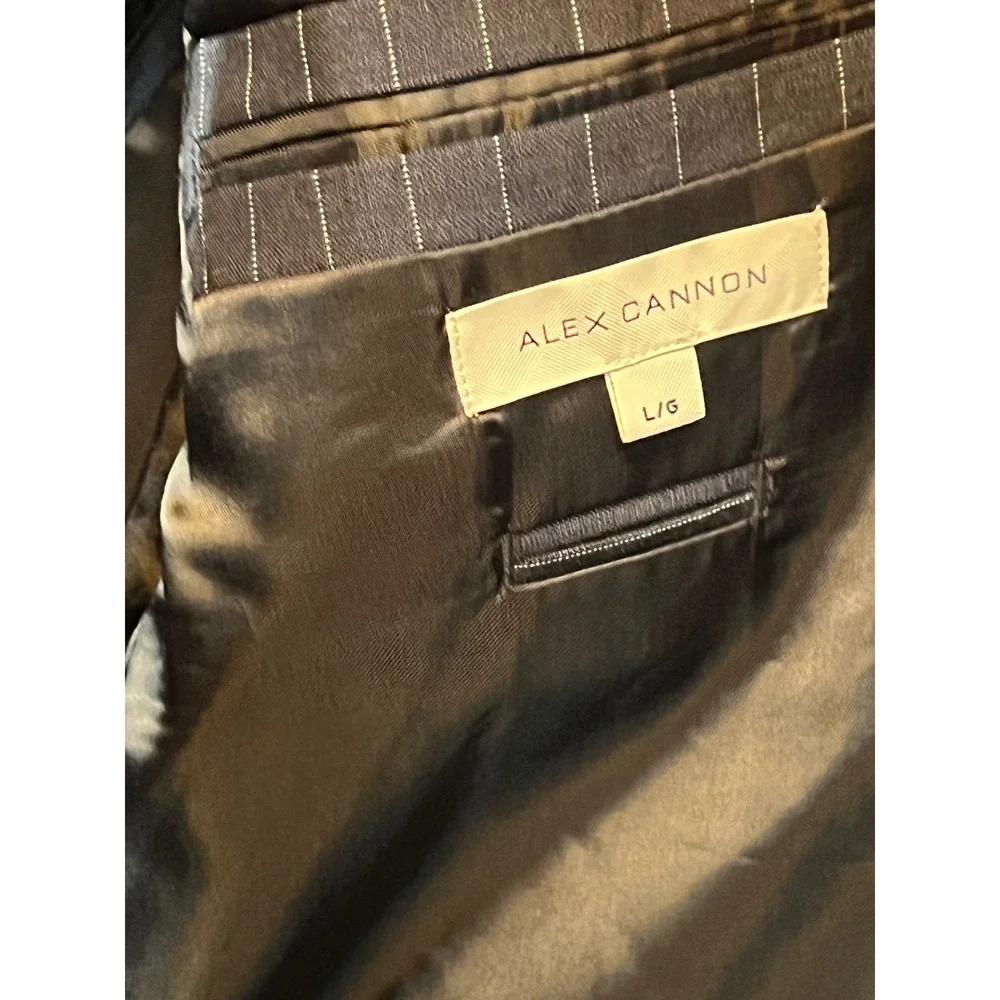 Alex Cannon Mens Pinstripe Wool Linen Blazer‎ Jacket Elbow Patches Size L/G